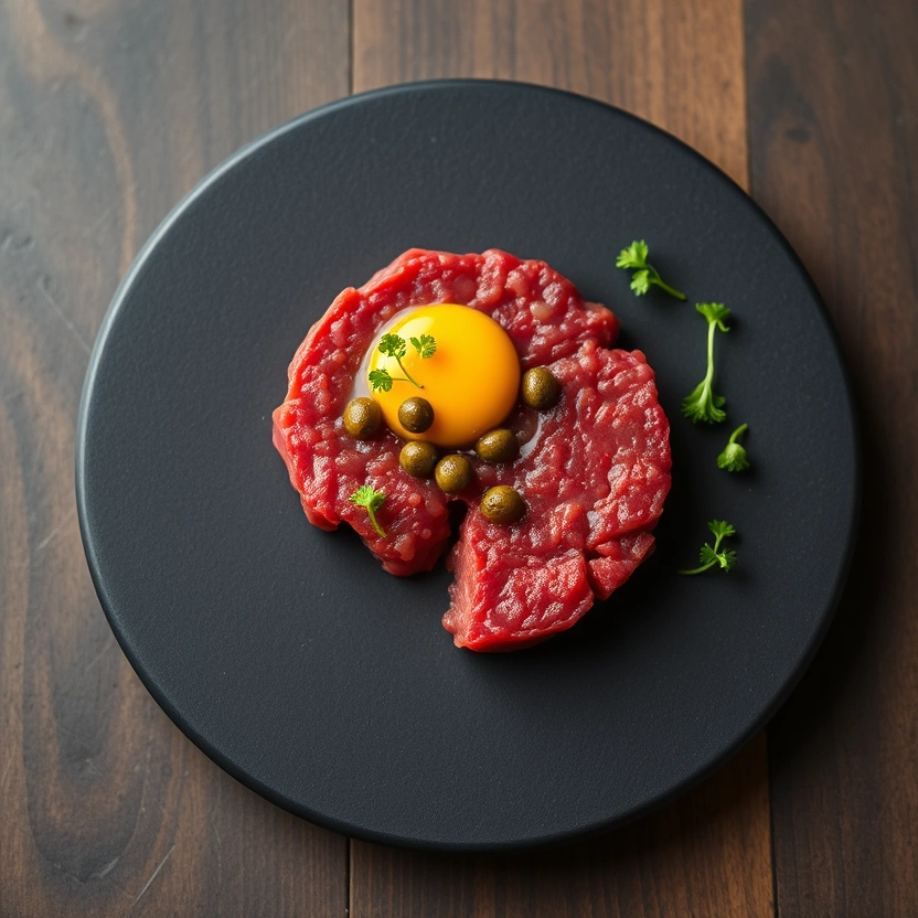 Hand-cut beef tartare with quail egg and capers