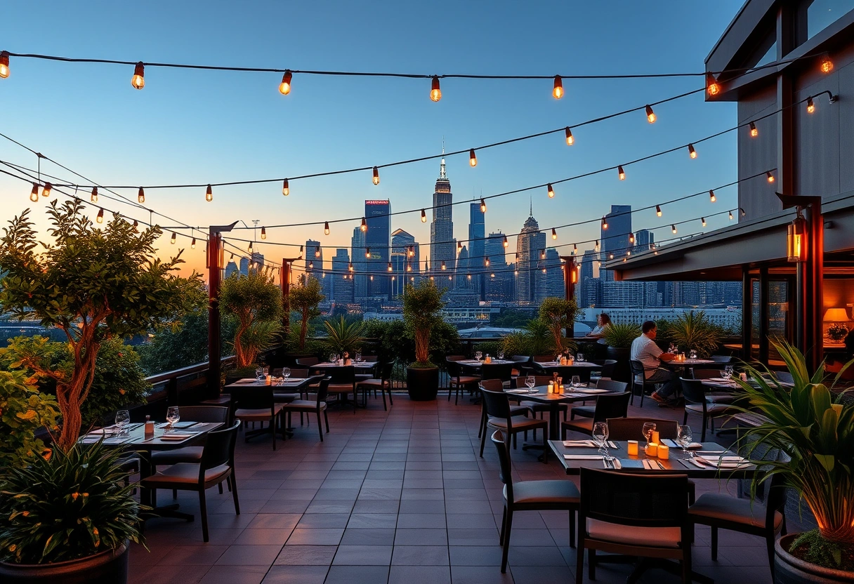 The garden terrace at twilight