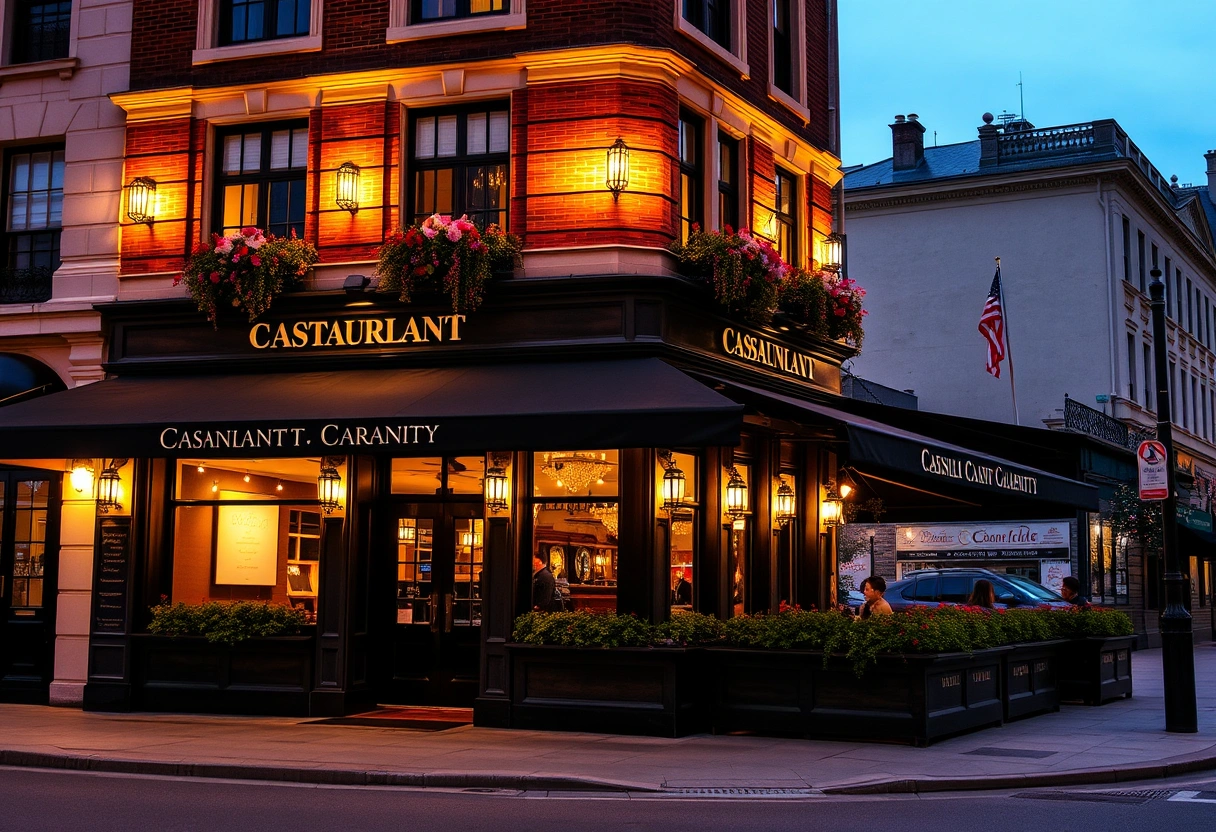 Ember and Vine exterior view at night